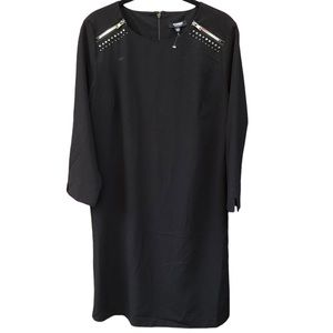 Premise 6 Dress Black Studded Silver Zipper Shoulder Edgy LBD Shift New